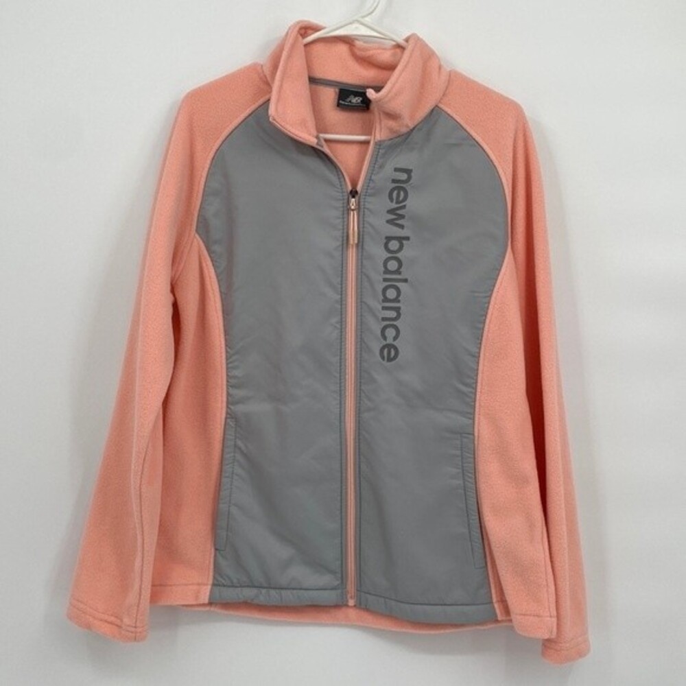 New Balance Womens Collared Long Sleeve Full Zip Jacket Pink Gray Size L